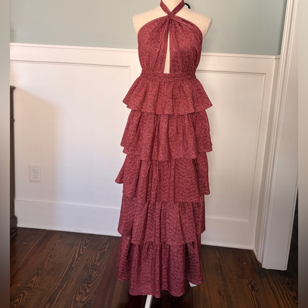 Buddy Love Rose Gold/Pink Halter Tiered Maxi Dress